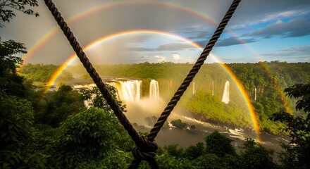 Rainbow waterfall landscape nature forest scenic view double rainbow