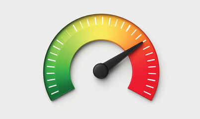 Performance indicator gauge from green to red with arrow pointing right