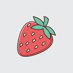 Stylized Strawberry With Green Leaves And White Seeds Isolated On Simple Background Vector Illustration With Clean Outlines In Cartoonish Design For Food Concepts