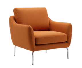 Modern Orange Fabric Armchair with Chrome Metal Legs Isolated Cutout Transparent PNG