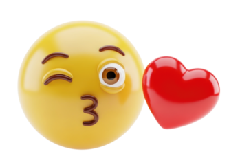 Winking Yellow Emoji Blowing Red Heart Kiss 3D Icon Isolated Cutout Transparent PNG