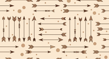 Seamless boho pattern design featuring vintage native american arrows and dots background