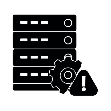 Server Error Icon with Gear and Warning Triangle &ndash; System Failure and Maintenance Alert Symbol