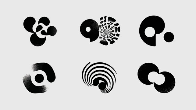 Collection of diverse black abstract shapes, modern graphic design elements with minimal style, vector illustration concepts