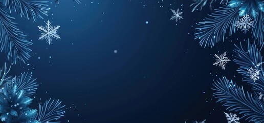 Dark Blue Background with Snowflakes and Pine Needles for Winter Holiday Designs