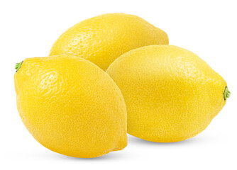 Three natural lemon fruits isolated on white background. Clipping path, full depth of field.