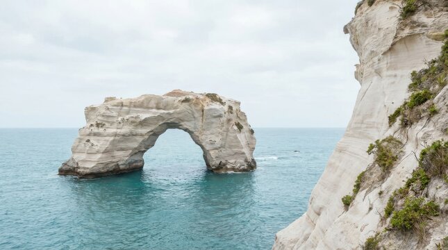 Natural Rock Arch Formation Over Turquoise Ocean Water Scenic Coastal Landscape - Powered by Adobe