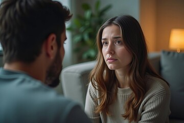 - Empathetic Man Providing Comfort to a Depressed Young Woman through Shared Expression and Eye Contact