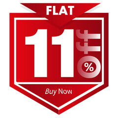 Flat 11 percent off vector sale badge. Modern discount offer banner, sticker, or icon template for website, app, and social media marketing. Isolated PNG element with transparent background.