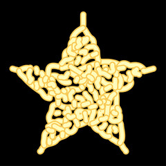 Glowing noodle style star shape, bright twisted line art star symbol, luminous tangled stroke hand-drawn pattern.