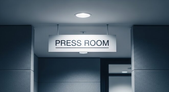 Press Room Signage In A Modern Interior, Minimalist Style, Interior Design