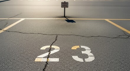 Private Parking Spot Twenty-Three Symbolized by Bold Numbers with Sign and Road Markings