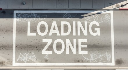 Overhead View of Loading Zone Painted on Urban Asphalt Surface in Bright Daylight