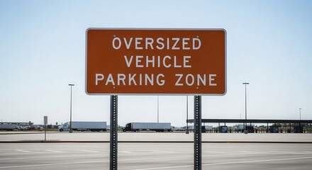 Oversized Vehicle Parking Zone Sign At Truck Stop, Blue Sky Background