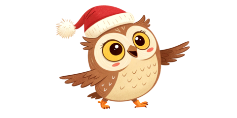 A super cute, stylized cartoon owl standing on a png background. Owl has a plump, rounded body covered in soft, textured brown feathers with subtle shading for depth and fluffiness. 
