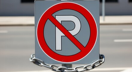 Prohibited Parking Sign Illuminated Against Pavement, Symbolizing Restrictions and Strict