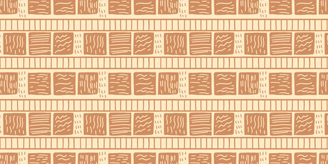 Hand Drawn Batik Inspired Geometric Pattern, Traditional Indonesian Textile Motif, Seamless Decorative Background in Warm Earth Tones, Cultural Fabric Design for Print and Digital Use