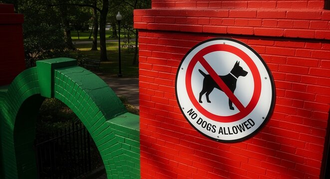 Prohibited Pets Notice Displayed On A Red Brick Wall, Illustrating Restricted Area