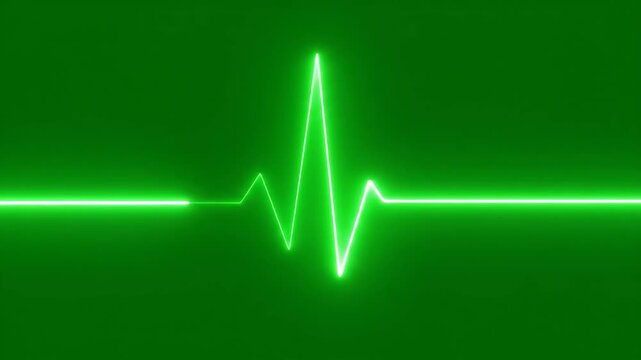 Green Heartbeat Monitor - A vibrant green screen displays a glowing white electrocardiogram heartbeat reading. The EKG line shows a normal sinus rhythm with a noticeable upward spike.