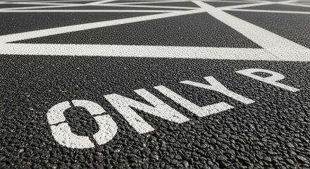 Parking Area Designation Sign In Blacktop, View From A Low Angle Perspective Only