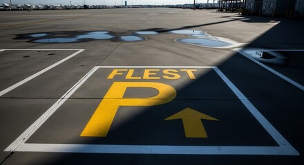 Parking Lot Signage with Guiding Arrow Symbol In Transportation Depot Area