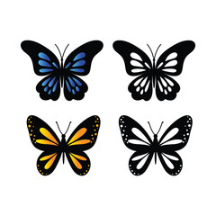 Elegant butterfly vector set featuring 2 unique designs in both colorful and black silhouette styles.