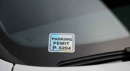 Parking Permit Hologram Displayed On Car Windshield With Modern Design And Focus Details