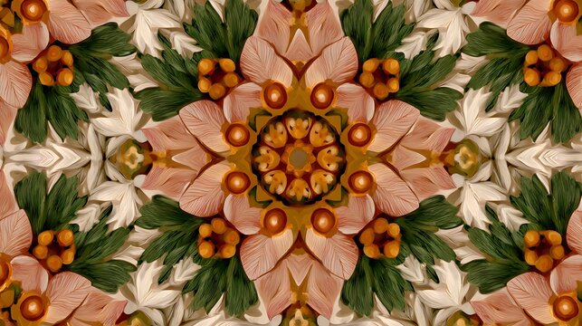 Antique carved floral motif kaleidoscope pattern background
