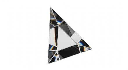 Abstract triangular prism with multiple reflective surfaces creating a fragmented appearance.