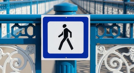 Pedestrian Bridge Sign: A Clear Guide For Travellers On A Blue And White Structure