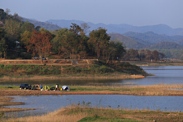 Kaeng Krachan Dam in the dry season can see many islands. Phetchaburi Province, Thailand