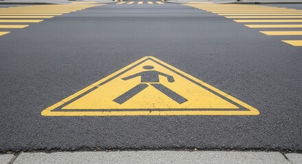 Pedestrian Crossing Sign on Asphalt Road, Warning People to Mind Their Step Around