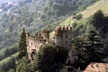 Historic castle at Tirolo, Bolzano province, Italy, in the summertime