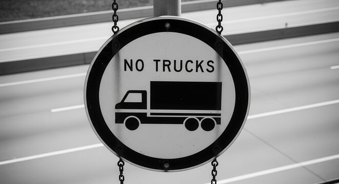 Prohibition of Transportation Vehicles Restriction on Roadways Safety Sign in B&W