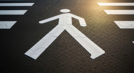 Pedestrian Crossing Symbol On Pavement Showing Walkway With Directional Icon