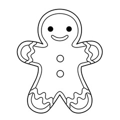 Smiling Gingerbread Man Character Outline, Black and White Coloring Page for Baked Sweets Activity