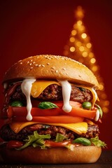Christmas Cheeseburger With Festive Bokeh