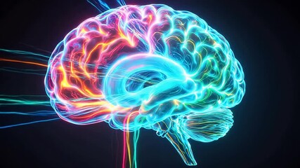 Human brain with colorful energy lines