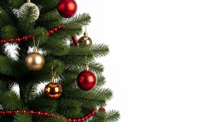 Festive Christmas tree with colorful ornaments and space for your message