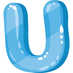 Letter U In Blue Gel Effect With Highlights And Bubbles Transparent Background Isolated Studio Shot