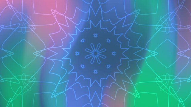 Animated kaleidoscope overlay floral starlike geometric patterns suitable for backgrounds, textiles, fashion designs, and interior decor with a modern touch.