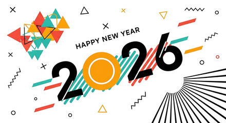 Happy new year 2026 modern festive geometric abstract artwork