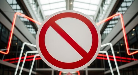 Prohibition Sign Within A Contemporary Architectural Space Illuminating Bold Forbidden Concepts