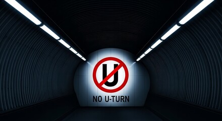 Prohibition Sign Within A Dark Tunnel Representing Restrictions And Navigation Challenges