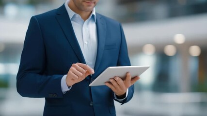 Insurance representative holding digital tablet while showing policy features to entrepreneur, symbolizing modern client engagement, risk protection, and digital transformation in finance.
