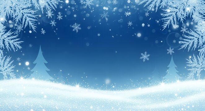 Magical winter wonderland background with falling snowflakes and snowdrifts