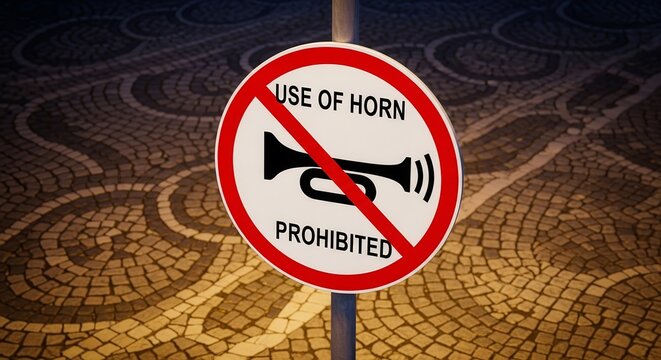 Prohibition Sign Announcing A No Honking Rule On A Street In A Public Space