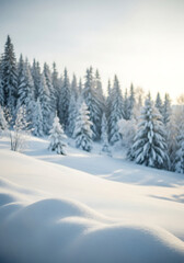 Obraz premium Seasonal Decor Aesthetics for Holiday Themes: Snowy Winter Landscape with Copy Space and Blurry Forest Background