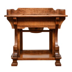Antique wooden table with ornate carvings and a rich brown finish