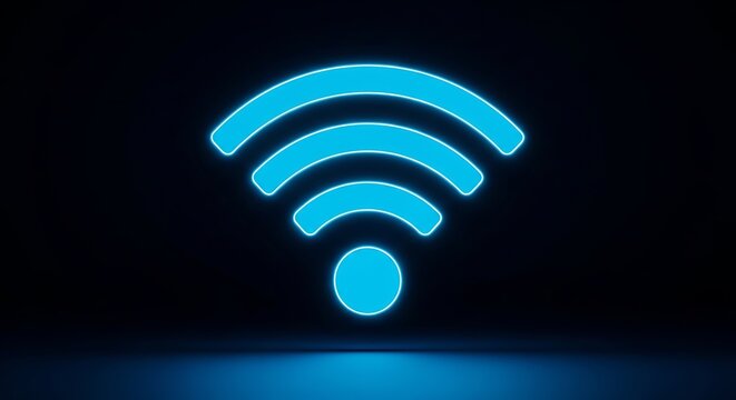 Bright glowing wifi signal emblem symbolizing wireless internet connectivity with seamless network access